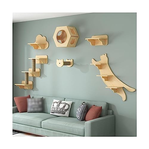 Kratzsäulen Wandmontiertes Katzenkletter-Set, Katzen-Wandregale, Katzen-Eigentumswohnung, Holz-Katzenturm für den Innenbereich mit Katzenregalen Gemütlich Kratzsäulen Wandmontiertes Katzenkletter-Set, Katzen-Wandregale, Katzen-Eigentumswohnung, Holz-Katzenturm für den Innenbereich mit Katzenregalen Gemütlich von ZUMAHA