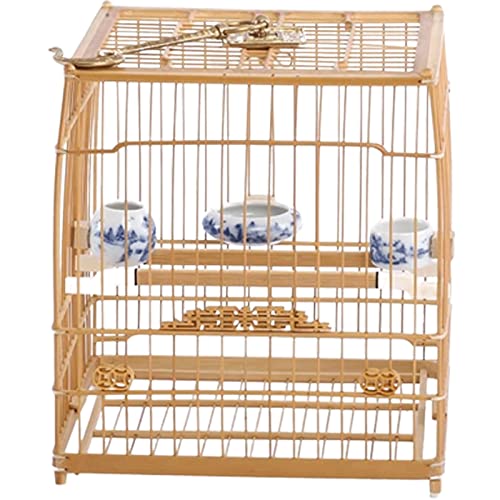 ZUMAHA Sicherheit Handgefertigter Retro-Vogelkäfig, Leichter und tragbarer quadratischer Vogelkäfig, hängender Vogelkäfig mit 3 Porzellanschalen Solide von ZUMAHA