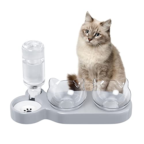 Katzennapf 3er Set, Futternapf Katze Erhöhte, 15° Wassernapf Katze, Katzen Napfset, Fressnapf Katze, Katzenfutter Napf für Katzen und Kleine Hunde von ZUMLLOMA