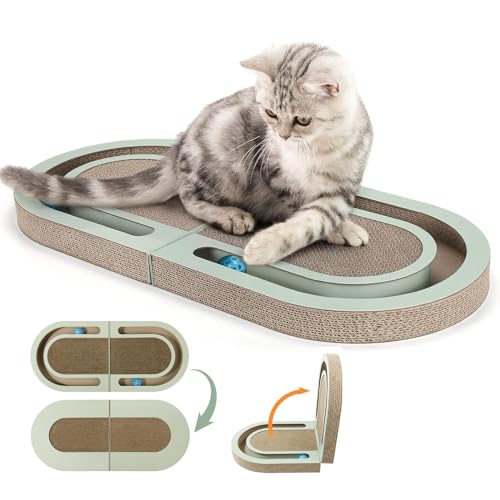 Kratzbretter Katze, Kratzbrett mit 2 Klingelballs, Katzenspielplatz für Katzen 66 * 30cm, Katzenspielzeug Interaktives, Kratzpappe Doppelseitige, 3 in 1 Wellpappe Kratzmatte Katze Kratzbretter Katze, Kratzbrett mit 2 Klingelballs, Katzenspielplatz für Katzen 66 * 30cm, Katzenspielzeug Interaktives, Kratzpappe Doppelseitige, 3 in 1 Wellpappe Kratzmatte Katze von ZUMLLOMA