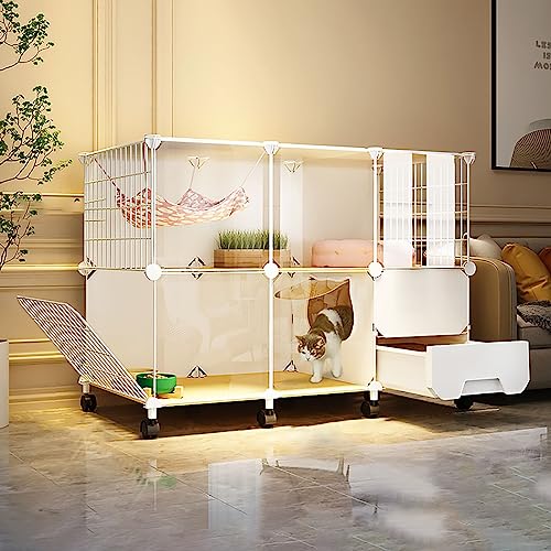 Indoor-Katzenkäfig-Laufstall, halbgeschlossene, abnehmbare Katzenkiste, Katzengehege, Kleintierkäfig mit Leiter/Katzentoilette/Katzennest/Katzennapf, großer Übungsplatz (Farbe: mit Rädern, Größe: 112 Indoor-Katzenkäfig-Laufstall, halbgeschlossene, abnehmbare Katzenkiste, Katzengehege, Kleintierkäfig mit Leiter/Katzentoilette/Katzennest/Katzennapf, großer Übungsplatz (Farbe: mit Rädern, Größe: 112 von ZURBAQD