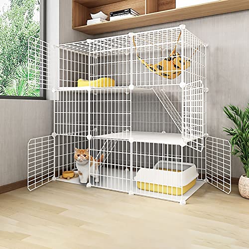 Katzenkäfig, Katzengehege für den Innenbereich, Katzenhütte, groß, 1/2/3 Etagen, Katzenlaufstall, Katzenhütten, DIY-Katzenlaufstall für den Innenbereich für kleine Tiere, Übungsort, ideal für 1–3 Katzenkäfig, Katzengehege für den Innenbereich, Katzenhütte, groß, 1/2/3 Etagen, Katzenlaufstall, Katzenhütten, DIY-Katzenlaufstall für den Innenbereich für kleine Tiere, Übungsort, ideal für 1–3 von ZURBAQD