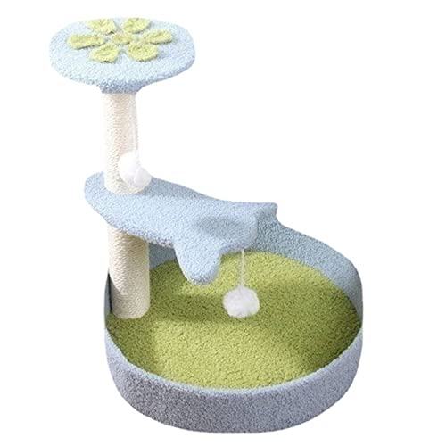 Kratzbaumhäuser Katzenkratzer mit Bett Haustier Katzenstreubaum Kleines Katzenkratzbrett Säule Schüttelspielzeug Big Cat Tower Sisal Klettergerüst (Farbe: Grün) (Blau) Warm as Ever von ZURBAQD