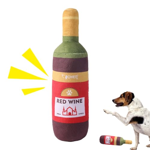 ZUREGO Quietschendes Plüsch-Hundespielzeug - Kauspielzeug für Hunde, gefüllte Rotweinflasche | Weiches Quietschspielzeug, interaktives Hundespielzeug, Beißspielzeug, Plüsch-Weinflasche für von ZUREGO
