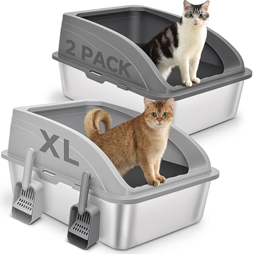 Katzentoilette aus Edelstahl mit Deckel, XL, extra groß für große Katzen, 61 cm L x 40,6 cm B x 30,5 cm H, Metall-Katzentoilette hoch, einfache Reinigung, inklusive Schaufel (dunkelgrau und hellgrau), Katzentoilette aus Edelstahl mit Deckel, XL, extra groß für große Katzen, 61 cm L x 40,6 cm B x 30,5 cm H, Metall-Katzentoilette hoch, einfache Reinigung, inklusive Schaufel (dunkelgrau und hellgrau), von ZVBEK
