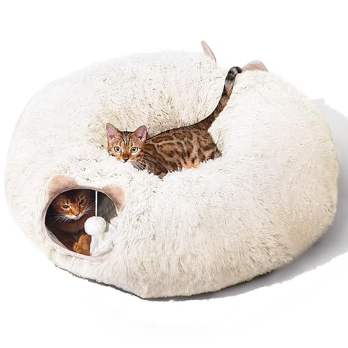Katzentunnel mit Katzenbett für Indoor-Katzen, weicher Plüsch Peekaboo Katzenhöhle Donut-Tunnel, multifunktionaler Spielplatz-Spielzeug, Versteck für kleine, mittelgroße große Kätzchen, Kaninchen, Katzentunnel mit Katzenbett für Indoor-Katzen, weicher Plüsch Peekaboo Katzenhöhle Donut-Tunnel, multifunktionaler Spielplatz-Spielzeug, Versteck für kleine, mittelgroße große Kätzchen, Kaninchen, von ZVBEK