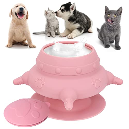 Puppy Feeder für mehrere Welpen, 240ml Silikon Puppy Milk Feeder Bowl mit 4 Zitzen für die Pflege Welpen, Nippel Welpen Flaschen Welpen Fütterung Station für die Fütterung Kätzchen,(Pink) von ZWEBY