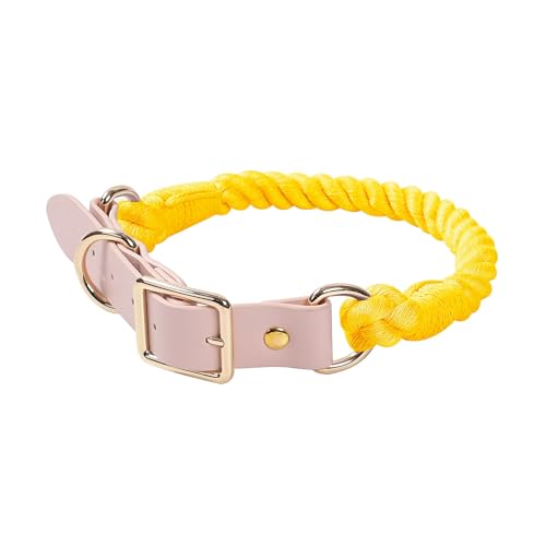 Handgewebtes, farbenfrohes Hundeleinen-Set aus Leder for Hundehalsbänder (Color : Lemonyellow, Size : L) von ZWHHW