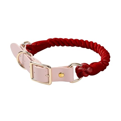 Handgewebtes, farbenfrohes Hundeleinen-Set aus Leder for Hundehalsbänder (Color : WineRed, Size : XL) von ZWHHW