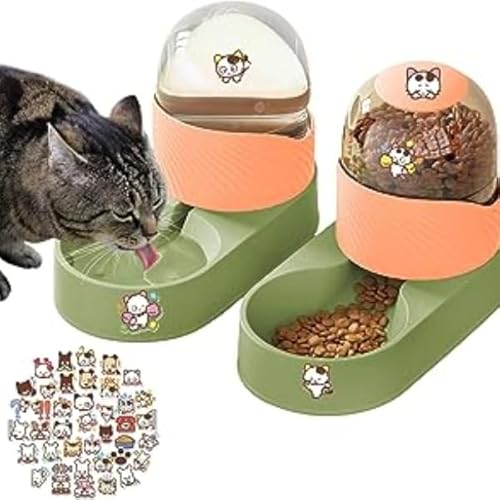 ZWMBYN Automatisches Hunde-Katzen-Futterspender und Wasserspender Set 2L, Schwerkraft Haustierfutter Futterspender Hunde Wassernapf Spender, 100% BPA-frei, für Hunde Katzen Haustiere Tiere, Grün von ZWMBYN