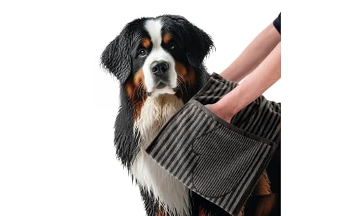 ZWOLTEX - Hundehandtuch Happy Doggy, Hunde Handtuch Größe 30x80 cm, Handtuch Hund 400g, Dog Towel 100% Baumwolle, mit Taschen, Durch die Waschbarkeit 90°C - Graphit Streifen ZWOLTEX - Hundehandtuch Happy Doggy, Hunde Handtuch Größe 30x80 cm, Handtuch Hund 400g, Dog Towel 100% Baumwolle, mit Taschen, Durch die Waschbarkeit 90°C - Graphit Streifen von ZWOLTEX
