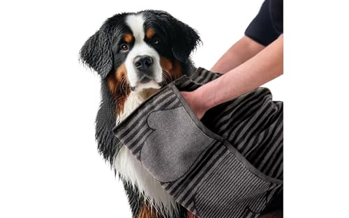 ZWOLTEX - Hundehandtuch Happy Doggy, Hunde Handtuch Größe 50x100 cm, Handtuch Hund 400g, Dog Towel 100% Baumwolle, mit Taschen, Durch die Waschbarkeit 90°C - Graphit Streifen ZWOLTEX - Hundehandtuch Happy Doggy, Hunde Handtuch Größe 50x100 cm, Handtuch Hund 400g, Dog Towel 100% Baumwolle, mit Taschen, Durch die Waschbarkeit 90°C - Graphit Streifen von ZWOLTEX