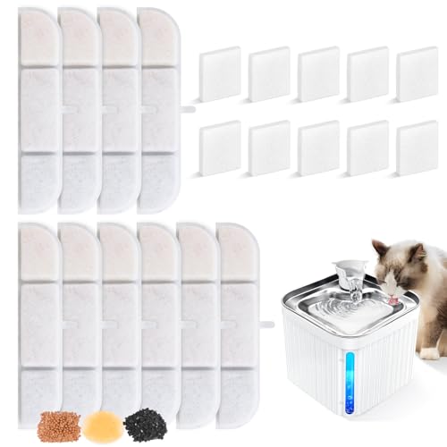 20 Stück Katzenbrunnen Filter für 2,5L Trinkbrunnen, Katzenbrunnenfilter 10 Stück Kohlefilter und 10 Stück Schaumstofffilter Katzenbrunnen Ersatzfilter mit Harz und Aktivkohle für DPWFP6 von ZWQLZG
