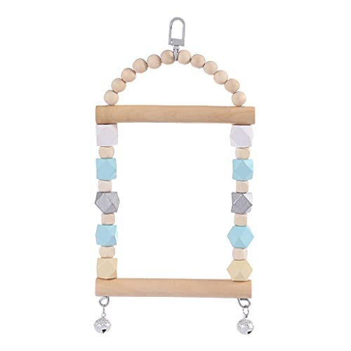 Vogelschaukel-Spielzeug, zum Aufhängen, Kauspielzeug, Naturholz, Sitzstange mit mehrfarbigen Holzperlen, Glocken für kleine Vögel, Papageien, Schaukel von ZWTPGKRD