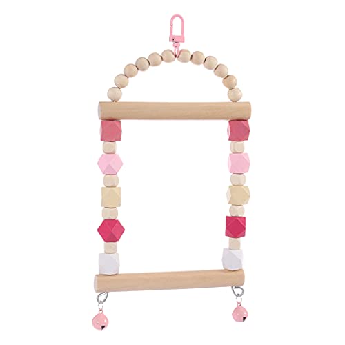Vogelschaukel-Spielzeug, zum Aufhängen, Kauspielzeug, Naturholz, Sitzstange mit mehrfarbigen Holzperlen, Glocken für kleine Vögel, Papageien, Schaukel von ZWTPGKRD
