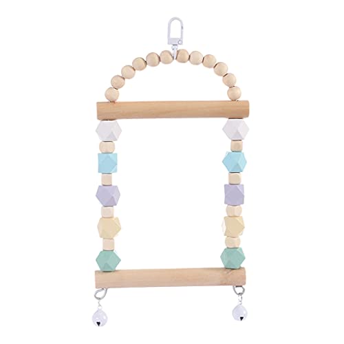 Vogelschaukel-Spielzeug, zum Aufhängen, Kauspielzeug, Naturholz, Sitzstange mit mehrfarbigen Holzperlen, Glocken für kleine Vögel, Papageien, Schaukel von ZWTPGKRD