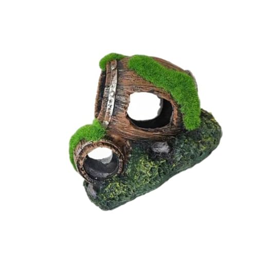 ZWTPGKRD Aquarium-Dekoration, realistische Moosbedeckte Fässer, Figur, sicherer Harz-Unterschlupf, Höhle für Fische, Garnelen, Unterwasserverstecke, Aquarien, Ornament von ZWTPGKRD