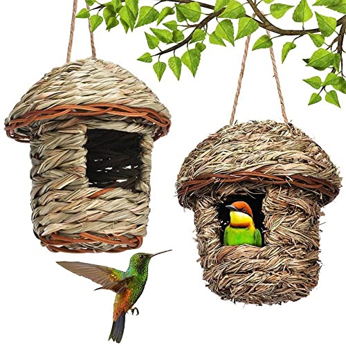 Hängendes Kolibri-Vogelhaus Vogelhaus Vogelnest in Strohhütte Gewebtes Haus Handgewebt Vogelhaus Gartenhaus Nest Stroh Vogel von ZXCVWWE