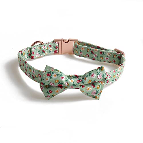 1 Pc Floral Hundehalsbänder Metallknopf verstellbar Small Medium Hundehalsband Cute Bowknot Haustiere Halskette Fliege Doggy Leash-grünes Halsband,M von ZXDC