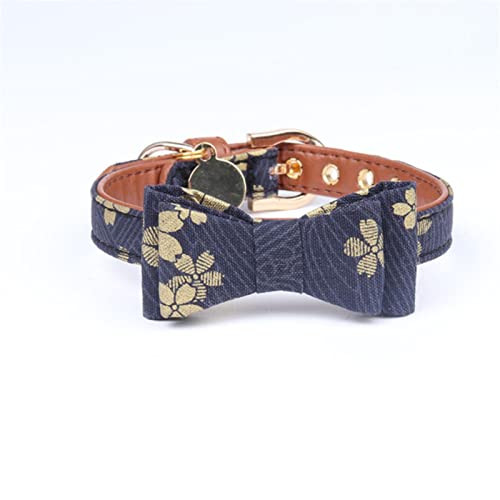 1 Pc Lovely Bowknot Pets Cat Dog Collar Printing Floral Adjustable Puppy Cats Necklace Leather Small Dogs Collars-Navy Blue Bowknot,L von ZXDC