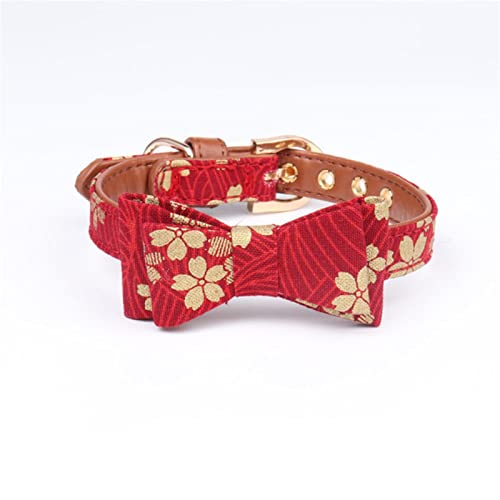 1 Pc Lovely Bowknot Pets Cat Dog Collar Printing Floral Adjustable Puppy Cats Necklace Leather Small Dogs Collars-Red Bowknot,L von ZXDC