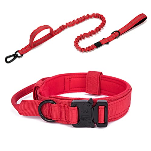 1 Pc Pet Hundehalsband Leine Set Nylon Material Langlebig Hundehalsband Reflektierende Leine Haustier Taktisches Training Hundehalsband-Red Set,L (42-54CM) von ZXDC