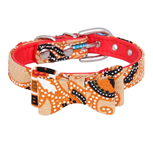 1 Pc Print Kleines Hundehalsband Niedliche Schleife Katzenhalsband Verstellbares Welpenhalsband Leder Hundeleine Für Chihuahua Spitz-Khaki Schleife,S von ZXDC