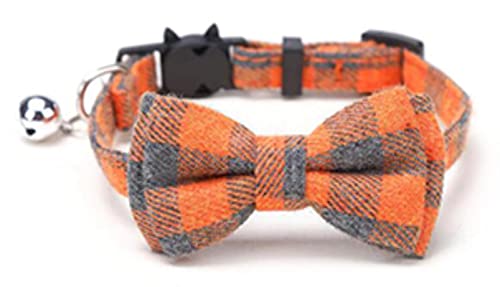 1 Stück Bowknot Breakaway Katzenhalsband Fliege Sicherheitsschnalle Plaid Chihuahua Halskette Elastisches verstellbares Hundehalsband für Welpen-Orange1,1cm x 26cm von ZXDC