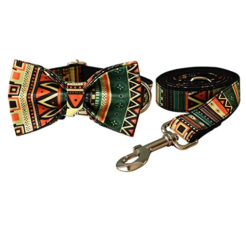 1 Stück National Wind Haustierhalsband Hundeleine Zubehör für Pitbull Bull Graviertes Hundehalsband-Schleife-Halsband-Leine-Set,M von ZXDC