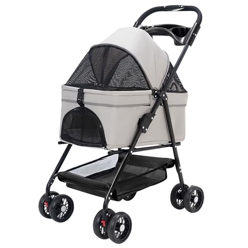 ZXDRYBHD Hunde Kinderwagen, Kinderwagen für Haustierprodukte, Hundebuggy, Netzpaneele, Abnehmbare Tragetasche, Zusammenklappbar, für Kleine Haustiere(Gray) von ZXDRYBHD