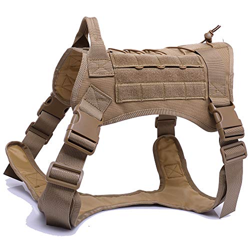 ZXGQF Tactical Dog Vest Harness, No Pull Dog Wasserdichter Westentrainingsgurt mit Komfortkontrollgriff für mittlere/große Hunde beim Training Walking (L,Brown) von ZXGQF