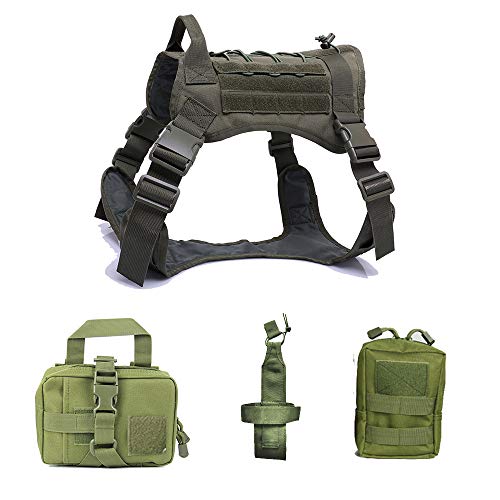 ZXGQF Tactical Dog Vest Harness, No Pull Dog Wasserdichter Westentrainingsgurt mit Komfortkontrollgriff für mittlere/große Hunde beim Training Walking (M,Green Suit) von ZXGQF