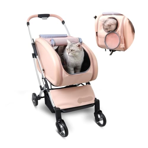 Hunde Kinderwagen Haustier-Kinderwagen, zusammenklappbar, geeignet for Katzen und Hunde, Leichter und atmungsaktiver Haustier-Kinderwagen Hundewagen (Color : Pink, Size : A) von ZXHNB