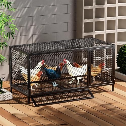 Hühnerauslauf für Draußen, Hühner Freilaufgehege, Große Hühnerställe aus Verzinktem Stahl, mit Tabletts und Futtertrog für Geflügel, Enten, Kaninchen, Hühner(Black,100cm/39.3in) von ZXTRYBHD