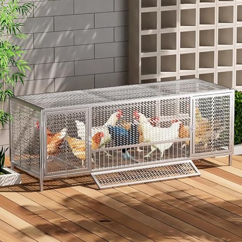 Hühnerauslauf für Draußen, Hühner Freilaufgehege, Große Hühnerställe aus Verzinktem Stahl, mit Tabletts und Futtertrog für Geflügel, Enten, Kaninchen, Hühner(Silver,100cm/39.3in) von ZXTRYBHD