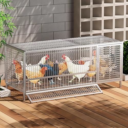 Hühnerauslauf für Draußen, Hühner Freilaufgehege, Große Hühnerställe aus Verzinktem Stahl, mit Tabletts und Futtertrog für Geflügel, Enten, Kaninchen, Hühner(Silver,130cm/51.1in) von ZXTRYBHD