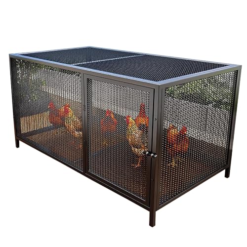 Hühnergehege für den Hof, Hühnerstall aus Verzinktem Metall mit Auslauf, Wachtelstall mit zu öffnendem Dach und Seitentür, für Kleintiere(Black,Large) von ZXTRYBHD