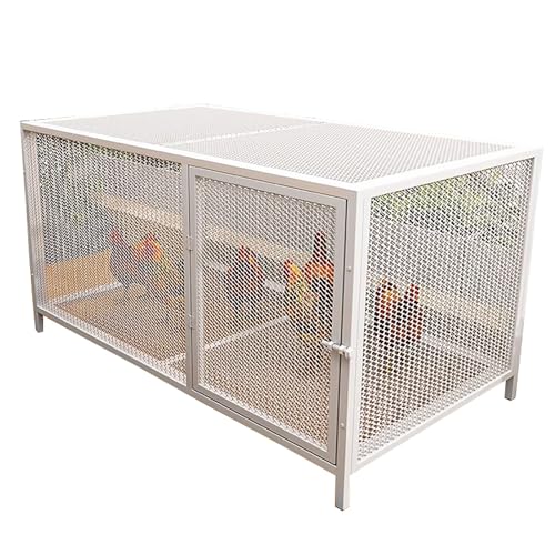 Hühnergehege für den Hof, Hühnerstall aus Verzinktem Metall mit Auslauf, Wachtelstall mit zu öffnendem Dach und Seitentür, für Kleintiere(White,Large) von ZXTRYBHD