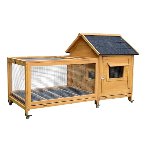 Hühnerstall für Draußen mit Auslauf, Hühnergehege Freilauf Groß aus Holz auf Rädern, Kaninchen Stall Outdoor mit Asphaltdach und Ausziehbarer Wanne von ZXTRYBHD