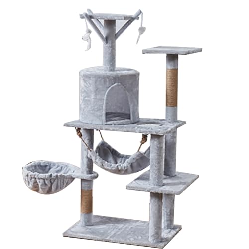 Katzen Wand Klettern, Bequeme Sitzstange für Katzen, Katzenkratzbaum, Baumelnde Maus und Hängematte, Katzen Kratzmöbel für Katzen und Kätzchen (Color : Gray, Size : Large) von ZXTRYBHD