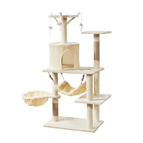 ZXTRYBHD Katzen Wand Klettern, Bequeme Sitzstange für Katzen, Katzenkratzbaum, Baumelnde Maus und Hängematte, Katzen Kratzmöbel für Katzen und Kätzchen (Color : Off-White, Size : Large) von ZXTRYBHD