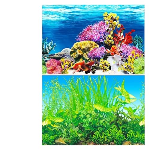 ZYAGH Aquarium Hintergrund Aquarium Landschaft Poster Fisch Tank Hintergrund Aufkleber doppelseitige Ozean Meer Pflanzen Dekor Fur Aquarium(Color3) von ZYAGH