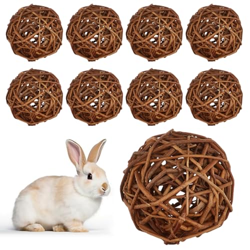 ZYEKIU 9 Stück Kaubälle, Kaninchen Spielzeug Natürlich, Kauen Kleintierspielzeug, Kaninchen Zubehör Interessant, für Kaninchens, Meerschweinchen, Chinchillas, Hamster, Mäuse, Papageien (4cm) von ZYEKIU