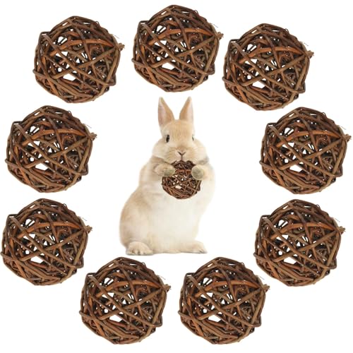 ZYEKIU 9 Stück Kaubälle, Kaninchen Spielzeug Natürlich, Kauen Kleintierspielzeug, Kaninchen Zubehör Interessant, für Kaninchen, Meerschweinchen, Chinchillas, Hamster, Mäuse, Papageien (6cm) von ZYEKIU