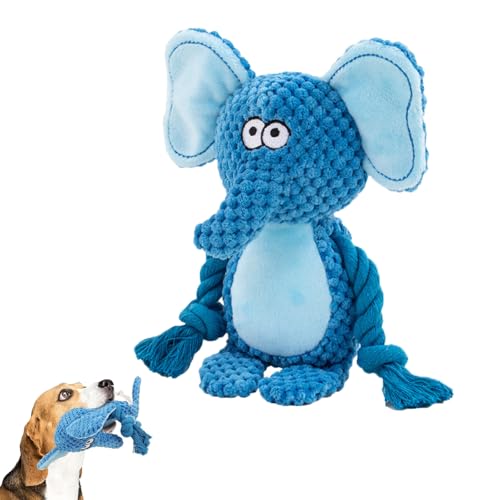 ZYEKIU Hundespielzeug Hund Quietschspielzeug, Plüschtier Hund Plüsch Kauspielzeug Baumwollseil Interaktives Spielzeug für Welpen Mittlere Hunde Unkaputtbar Spielzeug Kuscheltier (Elefant) von ZYEKIU