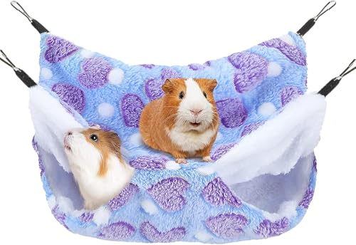 ZYEKIU Meerschweinchen Hängematte, Doppelschicht Frettchen Hängematte für Haustierkäfige Hamster, Weiche Warme Katzenhängematte, Kleintiere Hängebett für Hamster Chinchillas Frettchen (Lila) von ZYEKIU