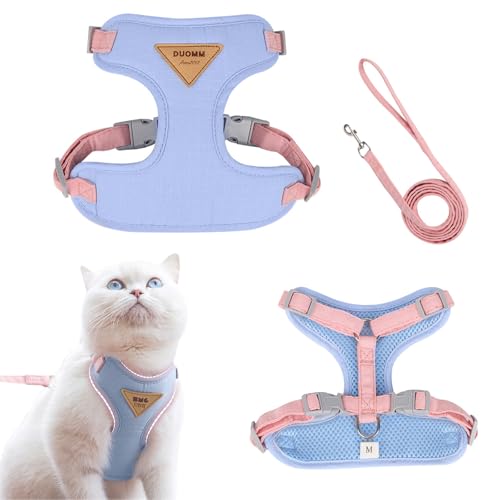 Katzengeschirr, Katzengeschirr mit Leine Ausbruchsicher Verstellbar Brustgeschirr Katzen Leine Blau Katzenleine mit Geschirr für Katzen Welpe Cat Harness Katzen Geschirr (M) von ZYETGH