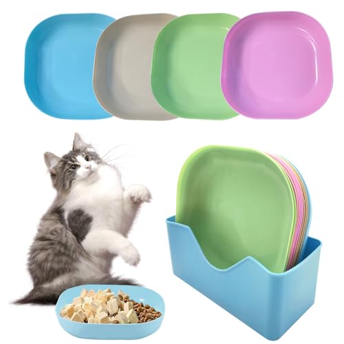 Katzennapf Flach, 10 Stück Futternapf Katze Katzenschüssel Bunt Fressnapf Katze Quadrat Katzen Napfset für Kätzchen und Kurzbeinige Katzen von ZYETGH