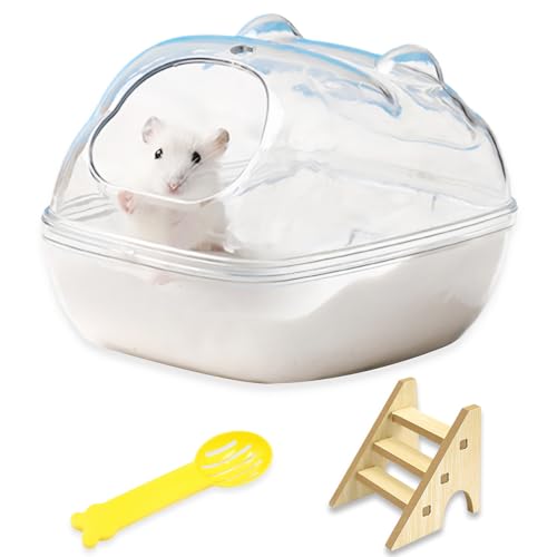 ZYETGH Hamster Sandbad, Hamster Badezimmer mit Leiter und Schaufel Hamster Toilette Transparent Sandbad Badewanne für Hamster Meerschweinchen Mäuse Gerbils (L 16 * 11 * 11CM) von ZYETGH