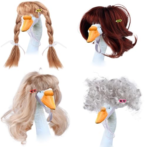 Haustier-Perücken mit Gänse-Motiv, weiches Polyester, Kopfschmuck, bequemes Tierkostüm-Zubehör für Feiertage, Partys, lustiges Haustier-Kostüm-Zubehör, 4 Stück Haustier-Perücken mit Gänse-Motiv, weiches Polyester, Kopfschmuck, bequemes Tierkostüm-Zubehör für Feiertage, Partys, lustiges Haustier-Kostüm-Zubehör, 4 Stück von ZYHARUKO